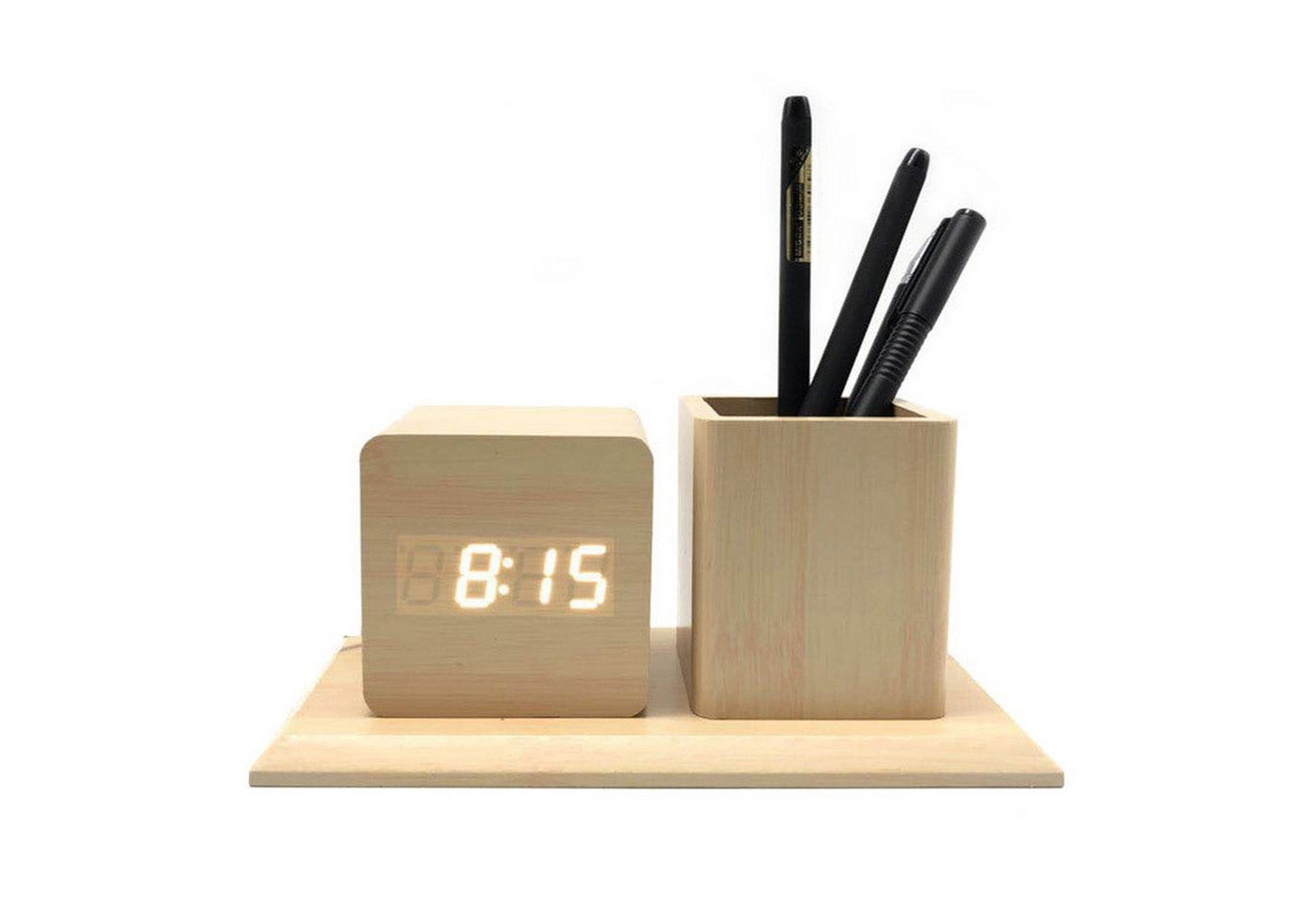 AUKUU Wecker Kreativer Kreativer Wecker aus Holz mit Stifthalter Schlafzimmer digital leise elektronische LED Uhr Mini LED von AUKUU