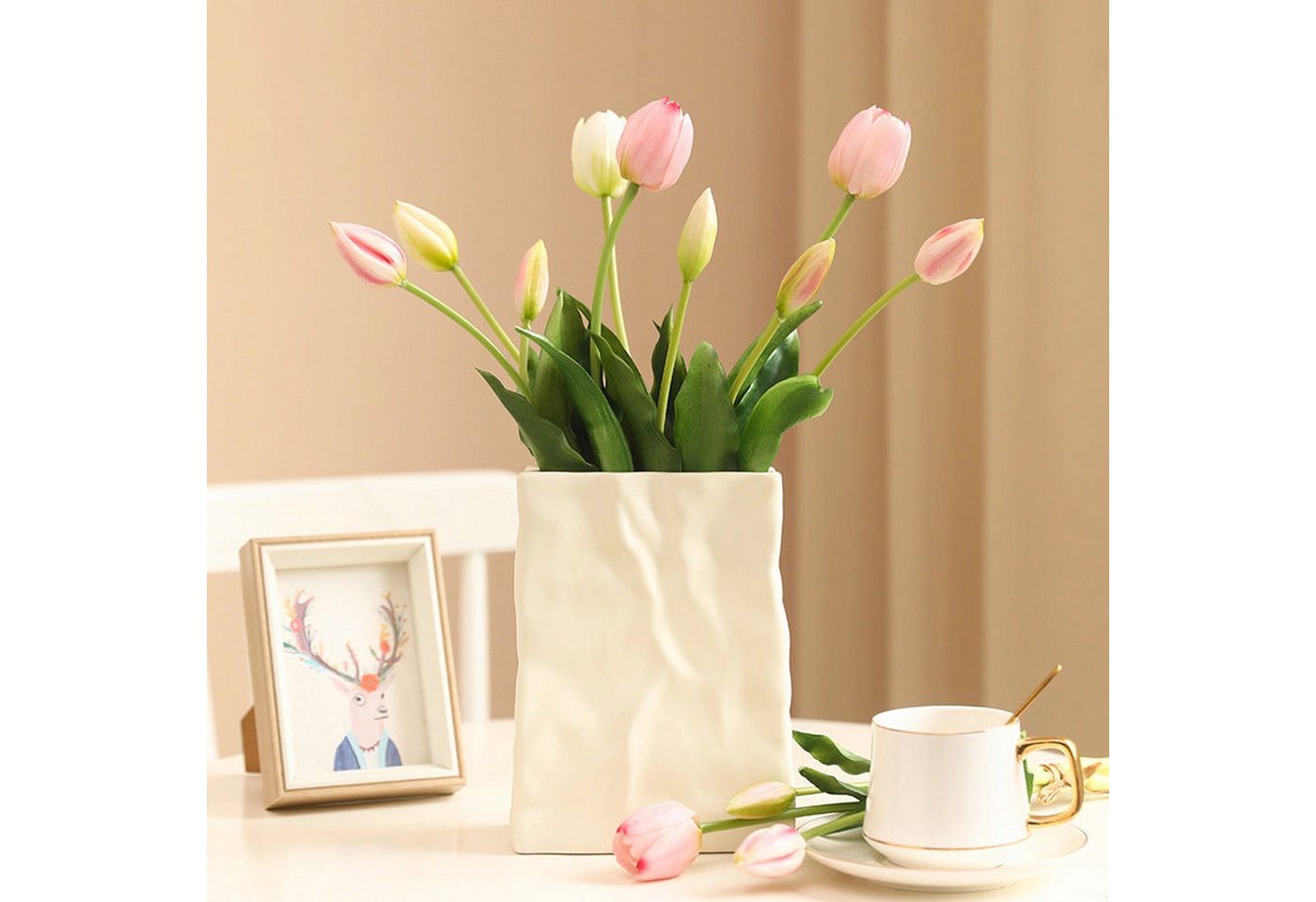 Kunstblumenstrauß Simulierte Simulierte 3 Kopf Tulpen aus weichem Gummi für, AUKUU, die weiche Dekoration zu Hause Modellraum Blumenarrangement von AUKUU