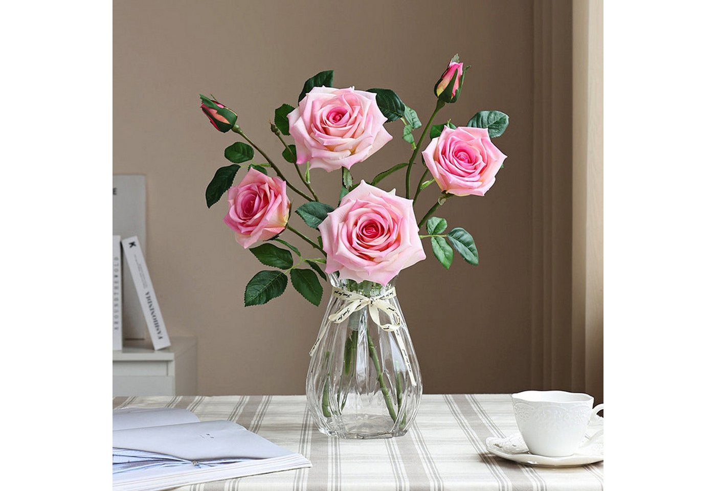 Kunstblumenstrauß Simulierte Simulierte 6 köpfige feuchtigkeitsspendende Rose, AUKUU, Wohnzimmereingang Blumenornamente simulierter Rosenstrauß von AUKUU