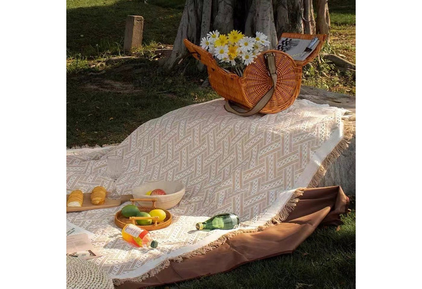 Picknickdecke Aprikose Aprikose Frühlingsausflug Picknickmatten Set, AUKUU, Herbstausflug Picknicktuch Outdoor Camping Ausflugsmatte 180 cm von AUKUU