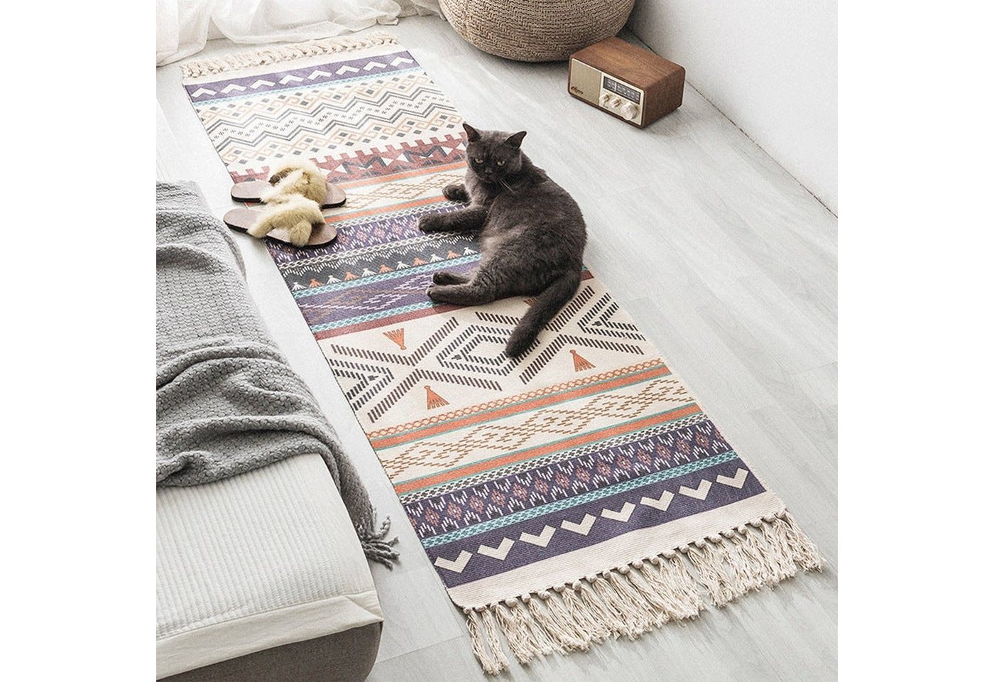 Teppich Einfache Wohn-Teppiche - Wind Cotton Linen Tassel Gewebt Fußmatte, AUKUU, 60*90CM, Schlafzimmer Bettrug - Maschinenwaschbar von AUKUU