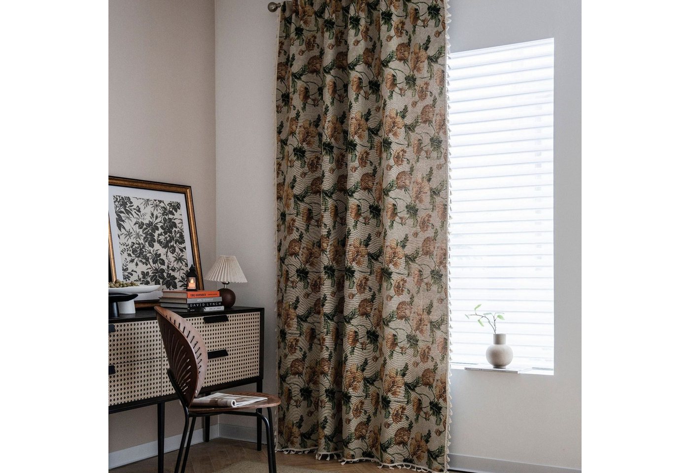 Vorhang Vorhänge Vorhänge mit Blumenmuster Jacquard Quastenvorhänge, AUKUU, Küchenvorhänge Erkerfenster halbe VerdunkelungEinteiliges Paket von AUKUU