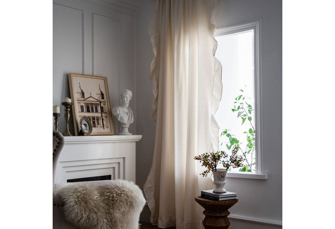 Vorhang Vorhang Vorhang mit Rüschen weiß für kleine Fenster, AUKUU, Küchenvorhang halbverdunkelnder Vorhang aus Baumwolle und von AUKUU