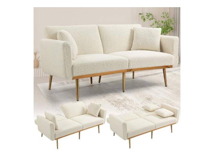 AUKWIK 2-Sitzer Klappsofa mit Bettfunktion + 2 passenden Kissen, 162(L)x80(B)x78(H) cm, platzsparend, verstellbare Rückenlehne (Schlaffunktion), Sitzfläche aus Samt/Fleece, Multifunktional & Luxus, beige von AUKWIK