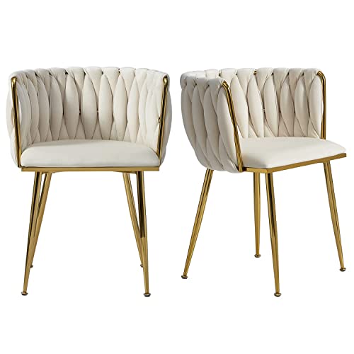 AUKWIK 2er Set Esszimmerstühle, Schminktisch Stuhl aus Samt, Polsterstuhl mit Metallbeine, Esstisch Stühle für Esszimmer Wohnzimmer und Küche, Beige von AUKWIK