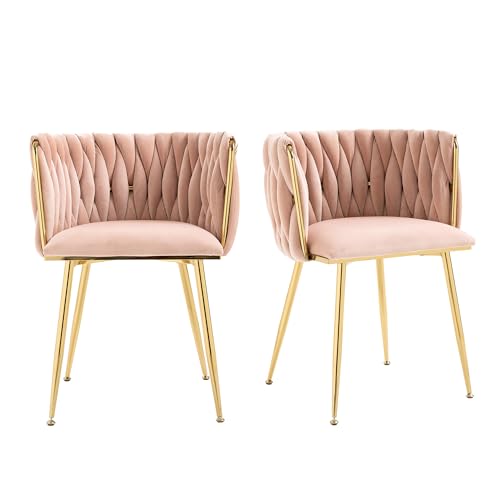 AUKWIK 2er Set Esszimmerstühle, Schminktisch Stuhl aus Samt, Polsterstuhl mit Metallbeine, Esstisch Stühle für Esszimmer Wohnzimmer und Küche, Rosa von AUKWIK
