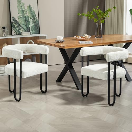 AUKWIK 2er Set Esszimmerstühle aus Chenille, Küchenstühle mit abgerundete Rückenlehne, Polsterstuhl mit Metallbeine, Esstisch Stühle für Esszimmer Wohnzimmer und Küche, Beige von AUKWIK