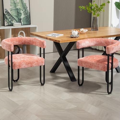 AUKWIK 2er Set Esszimmerstühle aus Chenille, Küchenstühle mit abgerundete Rückenlehne, Polsterstuhl mit Metallbeine, Esstisch Stühle für Esszimmer Wohnzimmer und Küche, Rosa von AUKWIK