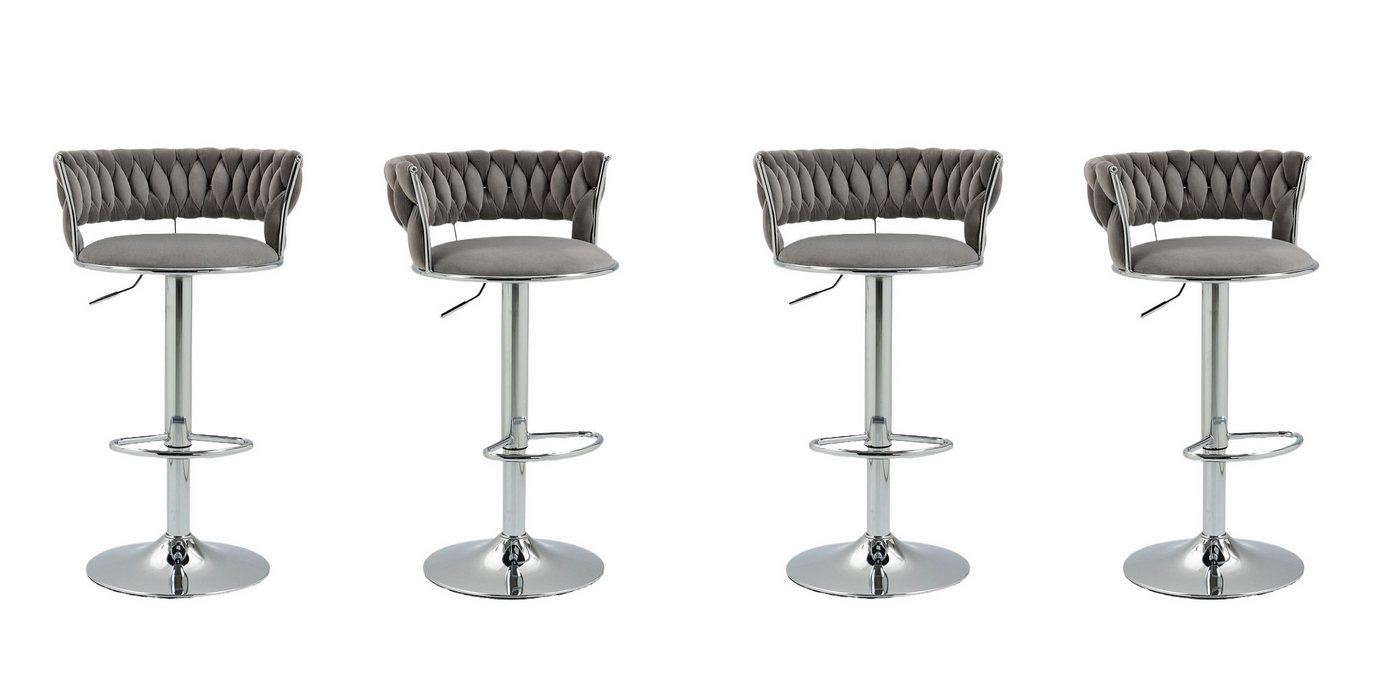 AUKWIK Barhocker Räumungsverkauf, Moderne Samt-Hochstuhl/Barstuhl, 2/4 Stück (4 St., mit runden Rückenlehne & Fußstütze), 360° drehbar, höhenverstellbar, aus Metall in Chrom-Optik von AUKWIK