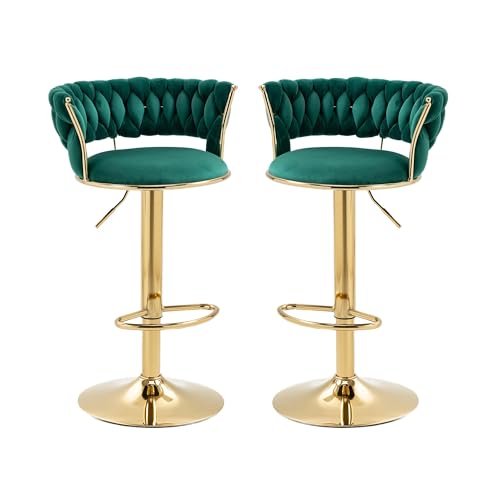 AUKWIK Barhocker 2er Set, 360° drehbar höhenverstellbare Sitzhocker, Samt gepolsterter Stuhl Barstuhl mit Rückenlehne und Fußstütze für Bar, Küche, Büro, Emerald Grün AUKWIK Barhocker 2er Set, 360° drehbar höhenverstellbare Sitzhocker, Samt gepolsterter Stuhl Barstuhl mit Rückenlehne und Fußstütze für Bar, Küche, Büro, Emerald Grün von AUKWIK