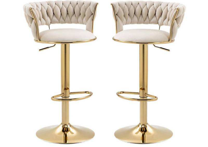 LVHOM Barhocker Set, goldene Stuhlbeine, moderne Samt-Hochstuhl/Barstühle (2/4 Stück, 2 St., mit runden Rückenlehne & Fußstütze), 360° drehbar, Höhenverstellbar von LVHOM