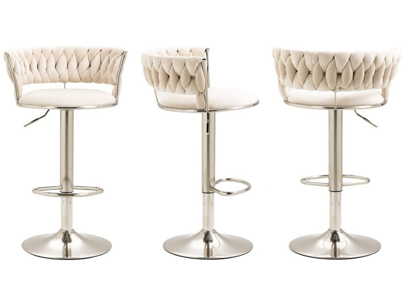 AUKWIK Barhocker Set, Moderne Samt-Barstühle mit runden Rückenlehne und Fußstütze (Set, 4 St., 2 er Set), 360° drehbar und höhenverstellbar, aus Metall in Chrom-Optik von AUKWIK