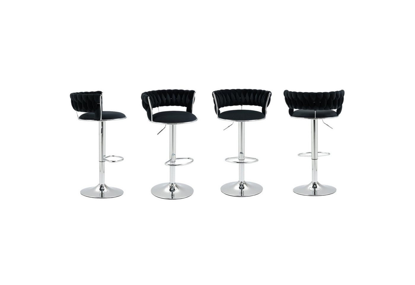 AUKWIK Barhocker Set, Moderne Samt-Barstühle mit runden Rückenlehne und Fußstütze (Set, 4 St., 2 er Set), 360° drehbar und höhenverstellbar, aus Metall in Chrom-Optik von AUKWIK