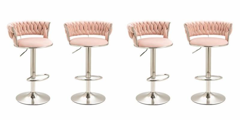 AUKWIK Barhocker Räumungsverkauf, Moderne Samt-Hochstuhl/Barstuhl, 2/4 Stück (4 St., mit runden Rückenlehne & Fußstütze), 360° drehbar, höhenverstellbar, aus Metall in Chrom-Optik von AUKWIK