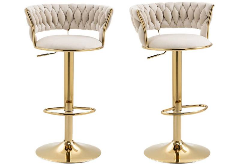 LVHOM Barhocker silber/goldene Stuhlbeine, Moderne Samt-Hochstuhl/Barstuhl (2/4 Stück, 2 St., mit runden Rückenlehne & Fußstütze), 360° drehbar, höhenverstellbar von LVHOM