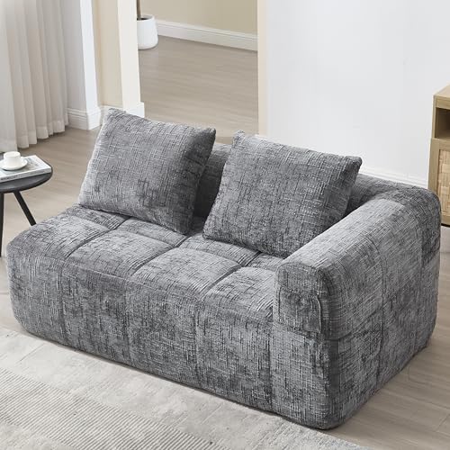 AUKWIK Bequemes Doppelsofa mit Schlaffunktion Modernes Ecksofa 2-Sitzer Sofa Couch Schlafsofa mit 2 Kissen für Wohnzimmer, Grau von AUKWIK