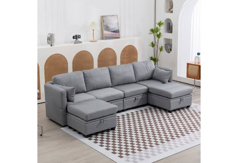 LVHOM Ecksofa Modular Loungsofa, Hockern, Stauraum, abnehmbaren Kissen, 4-6 Personen, Flexibel kombinierbar, komfortabel und funktional für Ihr Zuhause, LUXUS UND KOMFORT FÜR IHR WOHNZIMMER von LVHOM