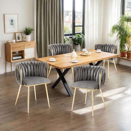 AUKWIK Esszimmerstühle 4er Set Esszimmerstühle Polsterstuhl Wohnzimmer-Sessel Samt Samtrücken und Sitzkissen Metallbeine Moderner Küchenstuhl, Stuhl Esszimmer, Grau von AUKWIK