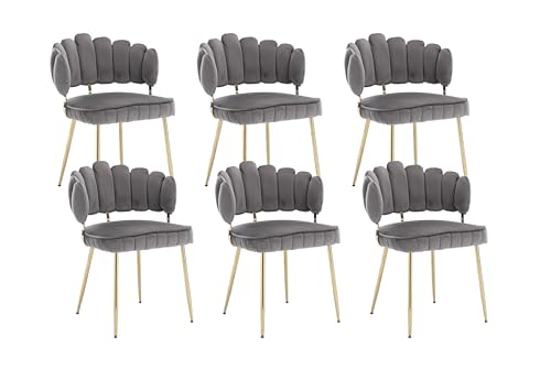 AUKWIK Esszimmerstühle 6er Set mit Rückenlehne und mit stabilen Metallbeinen, Küchenstuhl Sitzfläche aus Samt, Wohnzimmer Gepolsterter Stuhl, B-Grau von AUKWIK