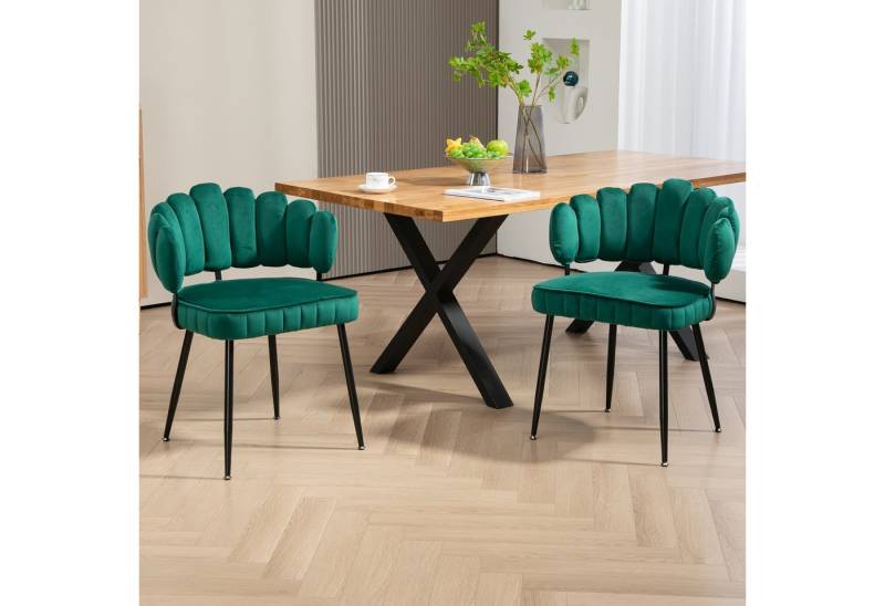 LVHOM Esszimmerstuhl Luxuriöse Samt-Stühle 2er-/4er-/6er-Set, Schwarze Metallbeine (Wellenförmige Rückenlehne für höchsten Komfort und stilvolles Design für Ihr Zuhause, 4 St), für Esszimmer, Wohnzimmer, Schlafzimmer und Büro von LVHOM