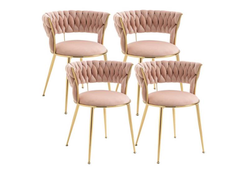 LVHOM Esszimmerstuhl Luxuriöse Samt-Stühle 2er-/4er-/6er-Set mit Rückenlehne & Metallbeine (Goldene Stuhlbeine & Rahmen, Geflochtener Stil, mehrere Farboptionen, 4 St), für höchsten Komfort und stilvolles Design für Ihr Zuhause von LVHOM