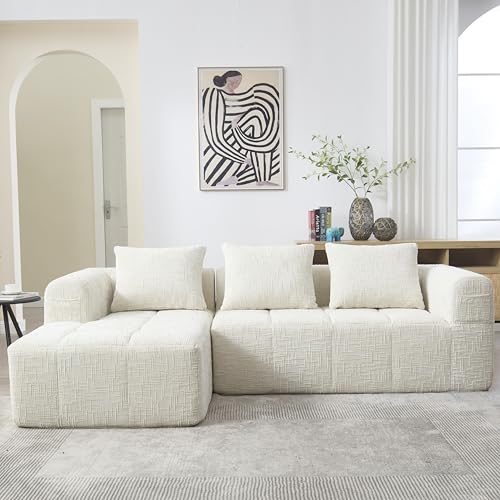 AUKWIK L-Form Sofa mit Schlaffunktion Modernes Ecksofa Sektionssofa Couch Schlafsofa mit 3 Kissen für Wohnzimmer, Beige von AUKWIK
