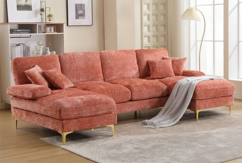 LVHOM Loungesofa mit Ottomane, 272x136x88 cm (LxBxH), frei Kombination, 4-6 Personen, (2xLiegestuhl, 1xZweisitzer-Sofa, 14 Kissen inkl. 4 Polster als Geschenk) 6-Sitzer Chenille U-Shape Sektionssofa/Modulares Sofaset/Schlafsofa/Ecksofa/Relaxliege, für Wohnzimmer,Schlafzimmer,Spielzimmer,Büro,Balkon,Hotel,Lounge,Bar von LVHOM