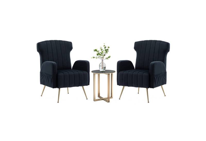 LVHOM Sessel Nadelstreifen Loungesessel (dicke Polsterung mit Samtbezug, golden Metallbeinen und 2 Seitentaschen, 2-St), für Wohnzimmer, Büro, Schlafzimmer, Wartezimmer, Lobbys von LVHOM