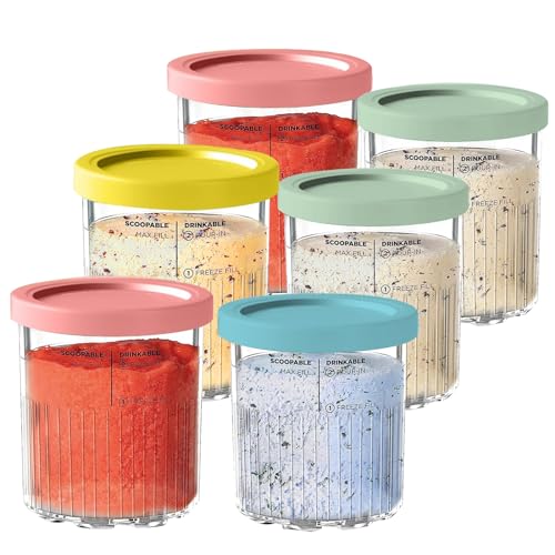 AULKZIOV Creami Pint-Behälter, Ersatz für Ninja Creami Deluxe Pints NC501, kompatibel mit Ninja NC501 NC500 Serie Creami Deluxe Eismaschinen (NC500 Serie, 6 Stück) von AULKZIOV