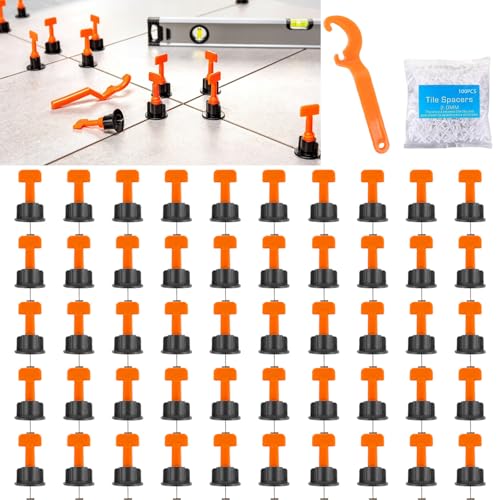 AUMAYCO 151Pcs Fliesen Nivelliersystem, Level Wiederverwendbar Fliesen Verlegehilfe Nivellierer Set mit 2mm Abstandshalter und Schraubenschlüssel Für Wand und Bodenfliesen von AUMAYCO