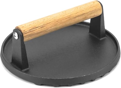 AUMAYCO Burger-Fleisch-Speckpresse, robustes Gusseisen, antihaftbeschichtet, professioneller Burgerzerkleinerer zum Anbraten perfekter Holzspuren, Holzgriff AUMAYCO Burger-Fleisch-Speckpresse, robustes Gusseisen, antihaftbeschichtet, professioneller Burgerzerkleinerer zum Anbraten perfekter Holzspuren, Holzgriff von AUMAYCO