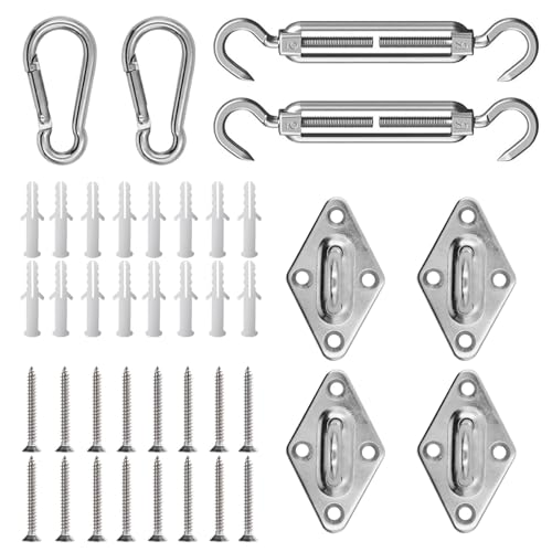 AUMAYCO M5 Sonnensegel Befestigungs Kit 40 Stück, Sonnensegel Zubehör Montage für Viereckigen Dreieckigen 304 Edelstahl Sonnensegel Befestigungsset(8-teiliges Set für Viereck + 32st Schrauben) von AUMAYCO