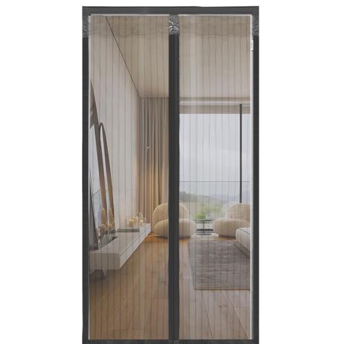 Fliegengitter Balkontür Magnet, 100 x 210 cm Insektenschutz Tür mit 32 Stärke Magnete und Vollrahmen-Selbstklebendes Klettband, Insektenschutz Balkontür Ohne Bohren, Automatisches Schließen - Schwarz von AUMAYCO