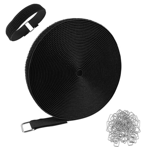 AUMAYCO Verstellbare Klett Kabelbinder, 10m x 2cm Klettband mit 50 Metallverschlüssen, Wiederverwendbare Nylon-Kabelbinder, Klettband Selbstklebend Extra Stark, Zuschneidbare Haken-und Schleifenbänder von AUMAYCO