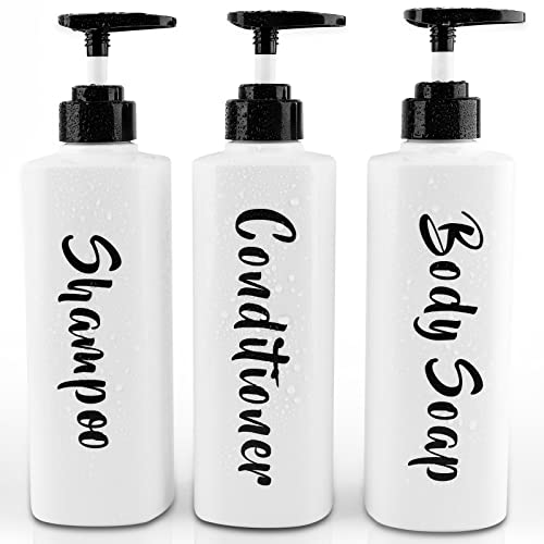 AUMIO Shampoo- und Conditioner-Spender-Set mit 3 bedruckten Duschseifenspendern, Kunststoff-Shampoo-Flaschen, nachfüllbar mit Pumpe, Shampoo-Spülung, Dusch-Spender für Badezimmer, Duschwand, 479 ml AUMIO Shampoo- und Conditioner-Spender-Set mit 3 bedruckten Duschseifenspendern, Kunststoff-Shampoo-Flaschen, nachfüllbar mit Pumpe, Shampoo-Spülung, Dusch-Spender für Badezimmer, Duschwand, 479 ml von AUMIO