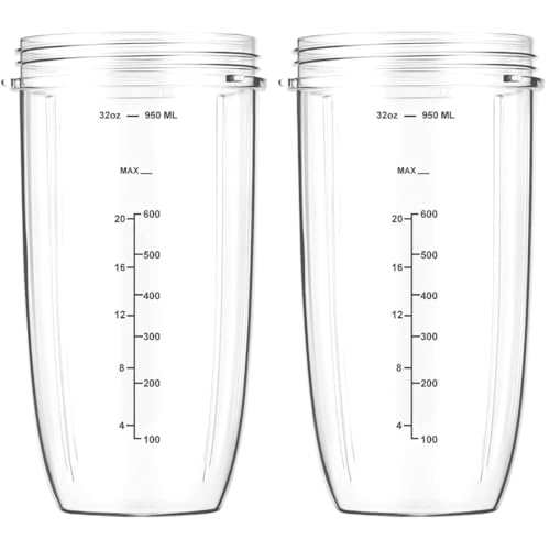 950ml Becher Kompatibel mit NutriBullet Elektrischer Mixer 600 W und Pro 900 W, 2er-Pack Groß Cups Zubehör Ersatzteile von AUMUA