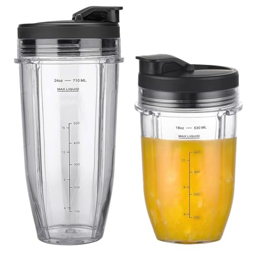 Mixer Becher und Deckel Zubehör für Ninja Küchenmaschine Auto-iQ BN750EU BN495EU BN800EU TB301EU TB401EU CB100EU CB350EU - Ninja Foodi Power Nutri Cup Ersatzteile 18oz 24oz mit Trinkdeckel - 2er Pack von AUMUA