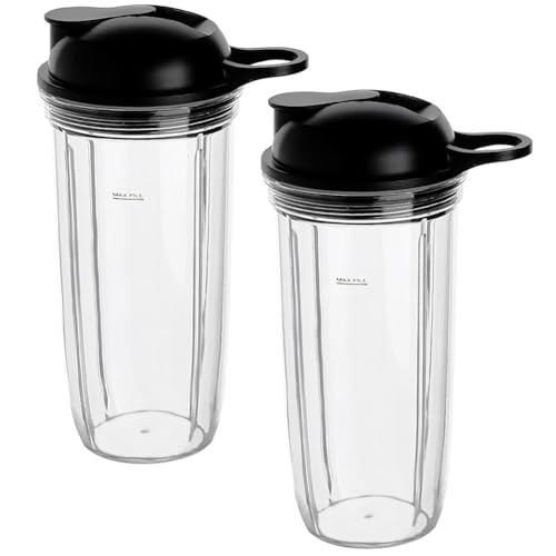 Mixer Becher und Deckel Zubehör für nutribullet Full Size Blender Combo 1200 Watt und 1000 Watt - 24 oz Nutribullet NBF500MB NBF450DG Cup Ersatzteile mit Deckel - 2er Pack von AUMUA