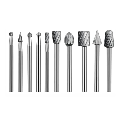 Bohrer-Set, 6/10 STÜCKE Holzfräser Schleifen Hartmetall Wolframstahl HSS Routing Router Bohrer Set for Holzbearbeitung Schnitzen Geschnitztes Werkzeug(10 Pcs Silver) von AUNANGLJSCS