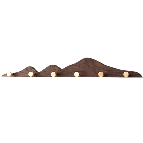 Mehrzweck-Organizer-Haken, Garderobenständer aus Holz mit 4/6/8 Haken goldenem Messing, Wandgarderobe Massivholz, Garderobenleiste for den Eingangsbereich(Brown,60cm/23.6in) von AUNANGLJSCS