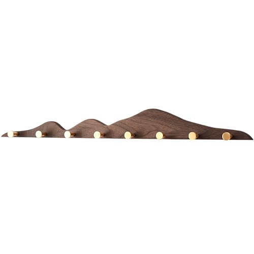Mehrzweck-Organizer-Haken, Garderobenständer aus Holz mit 4/6/8 Haken goldenem Messing, Wandgarderobe Massivholz, Garderobenleiste for den Eingangsbereich(Brown,74cm/29.1in) von AUNANGLJSCS