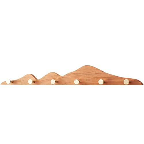 Mehrzweck-Organizer-Haken, Garderobenständer aus Holz mit 4/6/8 Haken goldenem Messing, Wandgarderobe Massivholz, Garderobenleiste for den Eingangsbereich(Natural,60cm/23.6in) von AUNANGLJSCS