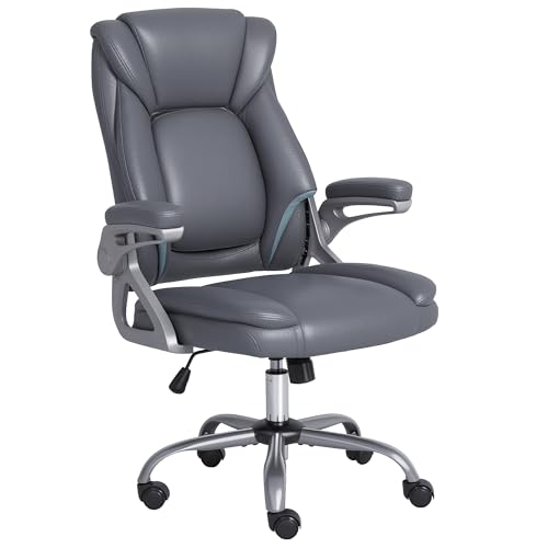 AUNEK Chefsessel Bürostuhl mit gepolsterten, hochklappbaren Armlehnen, höhenverstellbarer Drehstuhl, Computerstuhl, ergonomischer Schreibtischstuhl mit weichem Kissen, PU-Leder, hohe Rückenlehne AUNEK Chefsessel Bürostuhl mit gepolsterten, hochklappbaren Armlehnen, höhenverstellbarer Drehstuhl, Computerstuhl, ergonomischer Schreibtischstuhl mit weichem Kissen, PU-Leder, hohe Rückenlehne von AUNEK