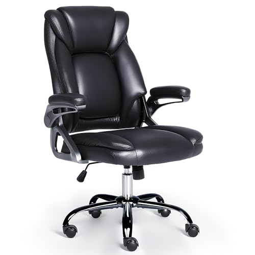 AUNEK Chefsessel Bürostuhl mit gepolsterten, hochklappbaren Armlehnen, höhenverstellbarer Drehstuhl, Computerstuhl, ergonomischer Schreibtischstuhl mit weichem Kissen, PU-Leder, hohe Rückenlehne AUNEK Chefsessel Bürostuhl mit gepolsterten, hochklappbaren Armlehnen, höhenverstellbarer Drehstuhl, Computerstuhl, ergonomischer Schreibtischstuhl mit weichem Kissen, PU-Leder, hohe Rückenlehne von AUNEK