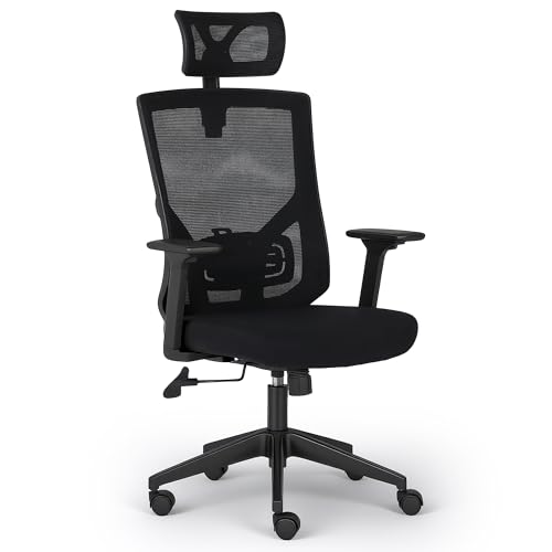 AUNEK Ergonomischer Bürostuhl mit Kopfstütze und 3D-Armlehnen, Hoher Schreibtischstuhl mit Atmungsaktivem Netzrücken, 120° Neigung, Höhenverstellbar, Computerstuhl für Zuhause und Büro von AUNEK