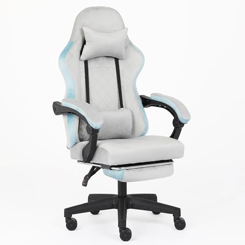 AUNEK Gaming Stuhl mit Fußstütze, Ergonomischer Schreibtischstuhl mit 140° Neigung, Höhenverstellbar, Flanellbezug, Lendenkissen & Kopfstütze, Drehbarer Gaming Sessel fürs Büro von AUNEK
