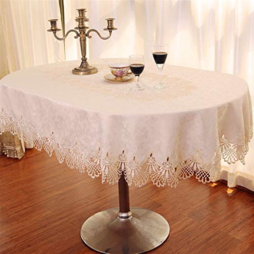 AUNEVN Tischdecken Europäische Ovale Tischdecke Beige Ovale Esstischdecken Floralickte Spitze Dekorative Partys Hochzeiten Babypartys Tischdecke Zuhause Rund/Rechteckig Dinning/Beige/110X160Cm von AUNEVN