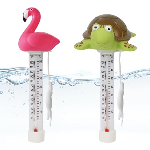 AUNGCSHE 2 Stück Pool Thermometer, Floating Poolthermometer Mit Seil, Schwimmendes Wasserthermometer, Für Innen und Außen Pools, Aquarien, Fischteiche (Verde - Tartaruga) von AUNGCSHE