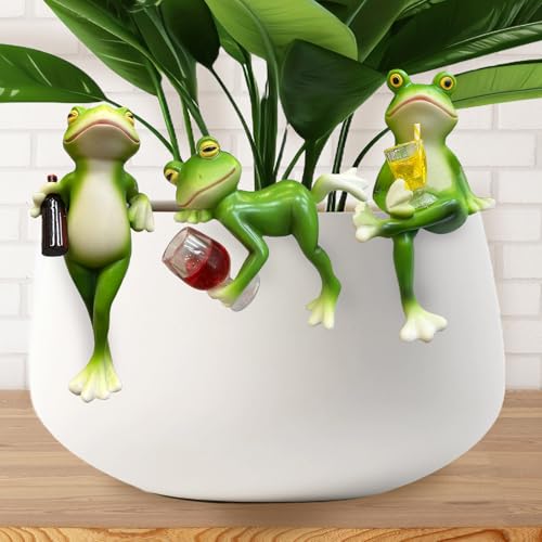 AUNGCSHE Blumentopf Hänger Frösche Deko Figuren Frosch Gartenteich Grün Frosch Blumentopfhänger (3 Stile) von AUNGCSHE