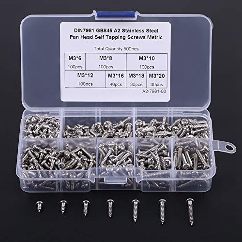 500 Stück M3 Kreuzschlitz-Halbrundkopfschrauben, Rostfreie Halbrundkopfschrauben, 3 Mm Selbstschneidende Schrauben, Kopfschrauben-Set, Flachkopfschrauben-Sortimentsset mit von AUNMAS